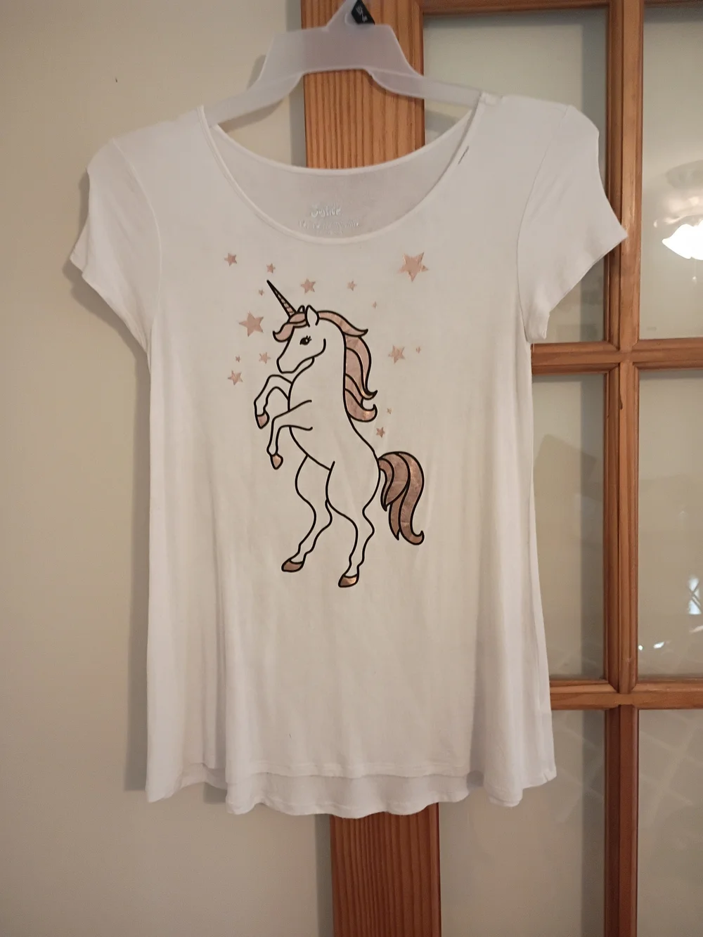 Justice White Unicorn Graphic Tee with Rose Gold Accents